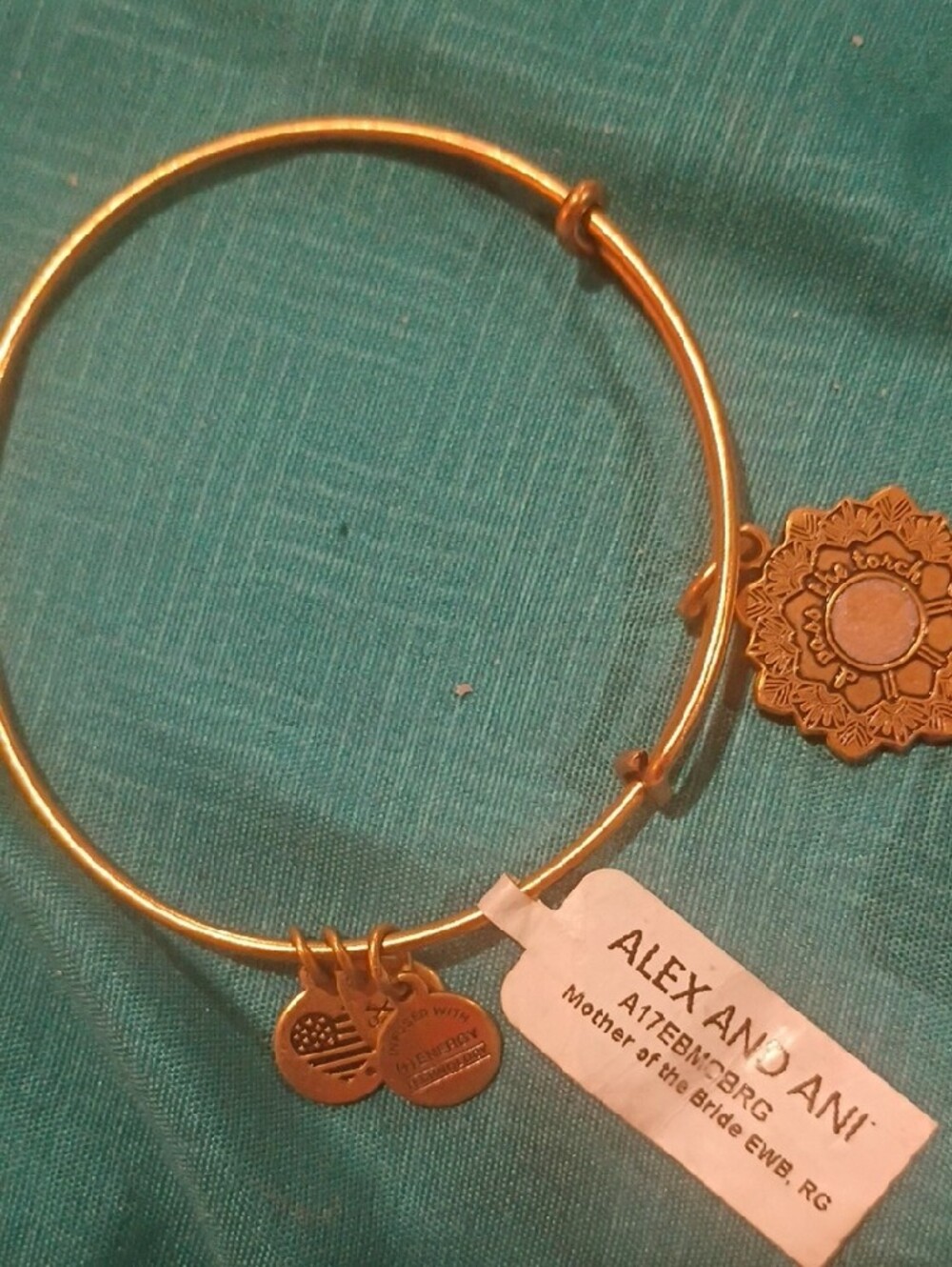 NWT Alex and Ani Gold Tone 'Mother Of The Bride' Floral Charm Bangle - Picture 2 of 5